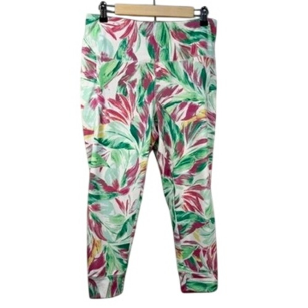 Belle by Kim Gravel Tropical‎ Leaf Print Cropped Leggings White Green MP A683339
